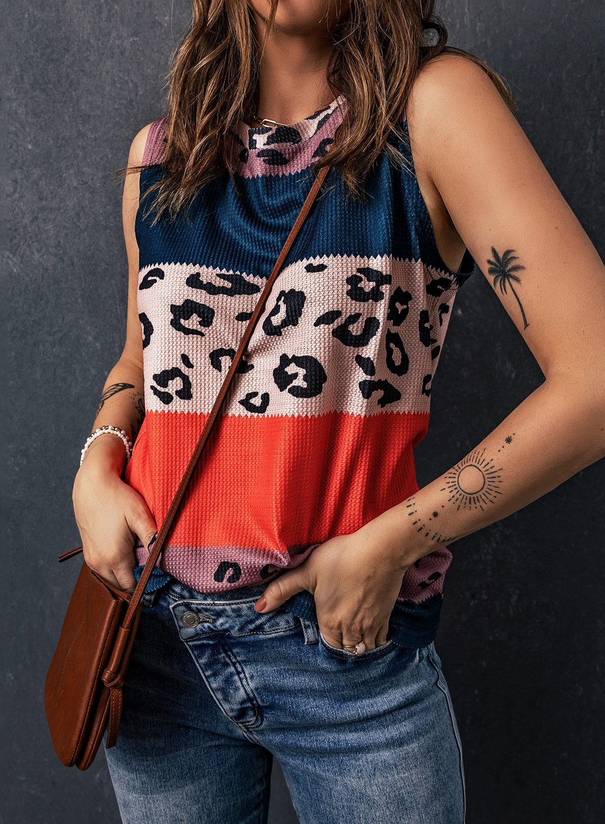 Colorblock Spotted Splicing Knit Tank