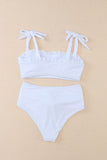 Frill Trim Tie Shoulder Bikini High Waist Swimsuit