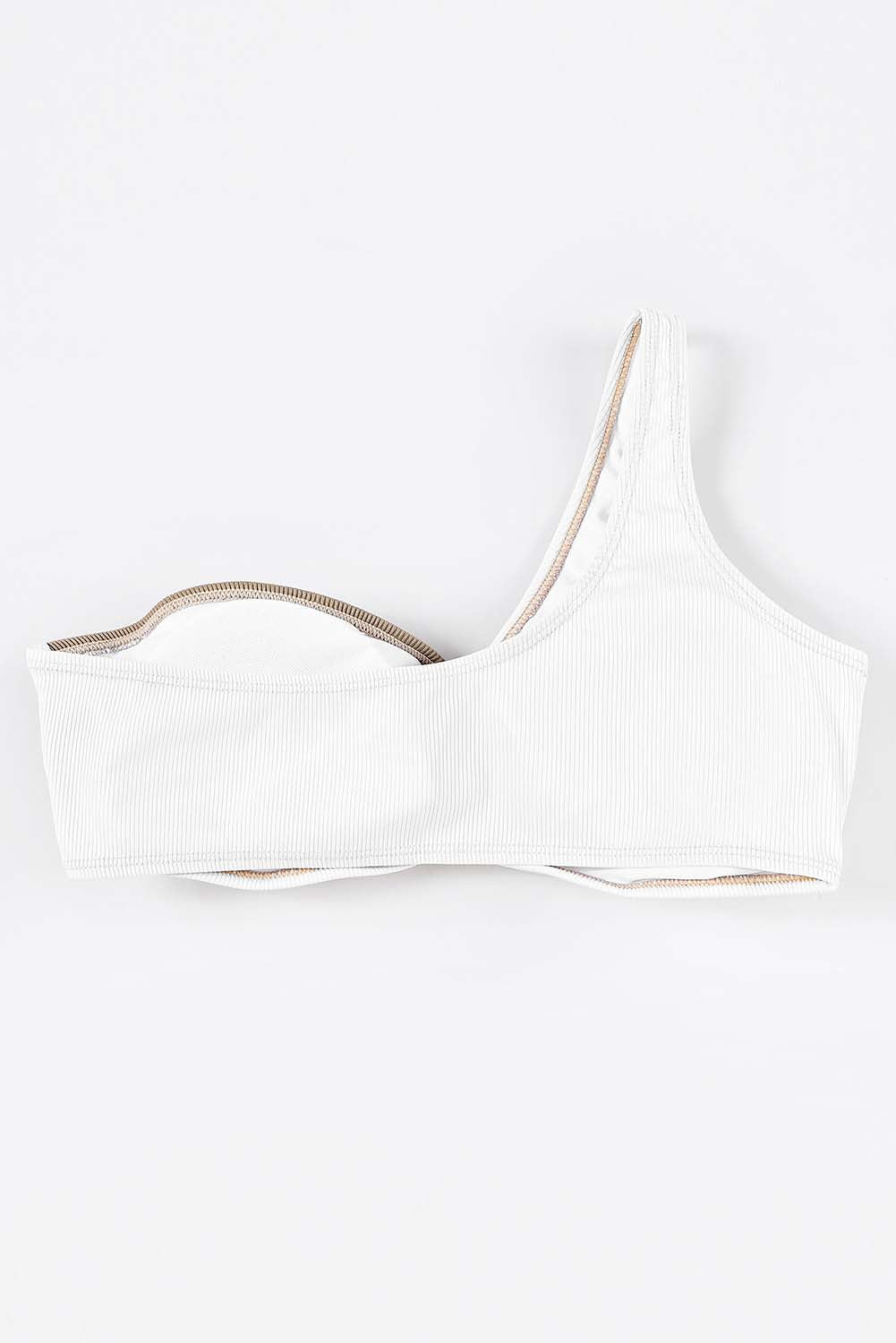 Asymmetric Color Block Ribbed One Shoulder Bikini Swimsuit