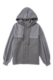 Flap Pocket Drawstring Hood Zip Up Jacket