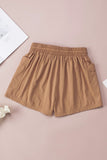 Shirred Waistband Drawstring Casual Shorts with Pockets