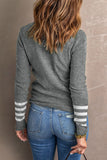 Striped Sleeve Plain Knit Sweater