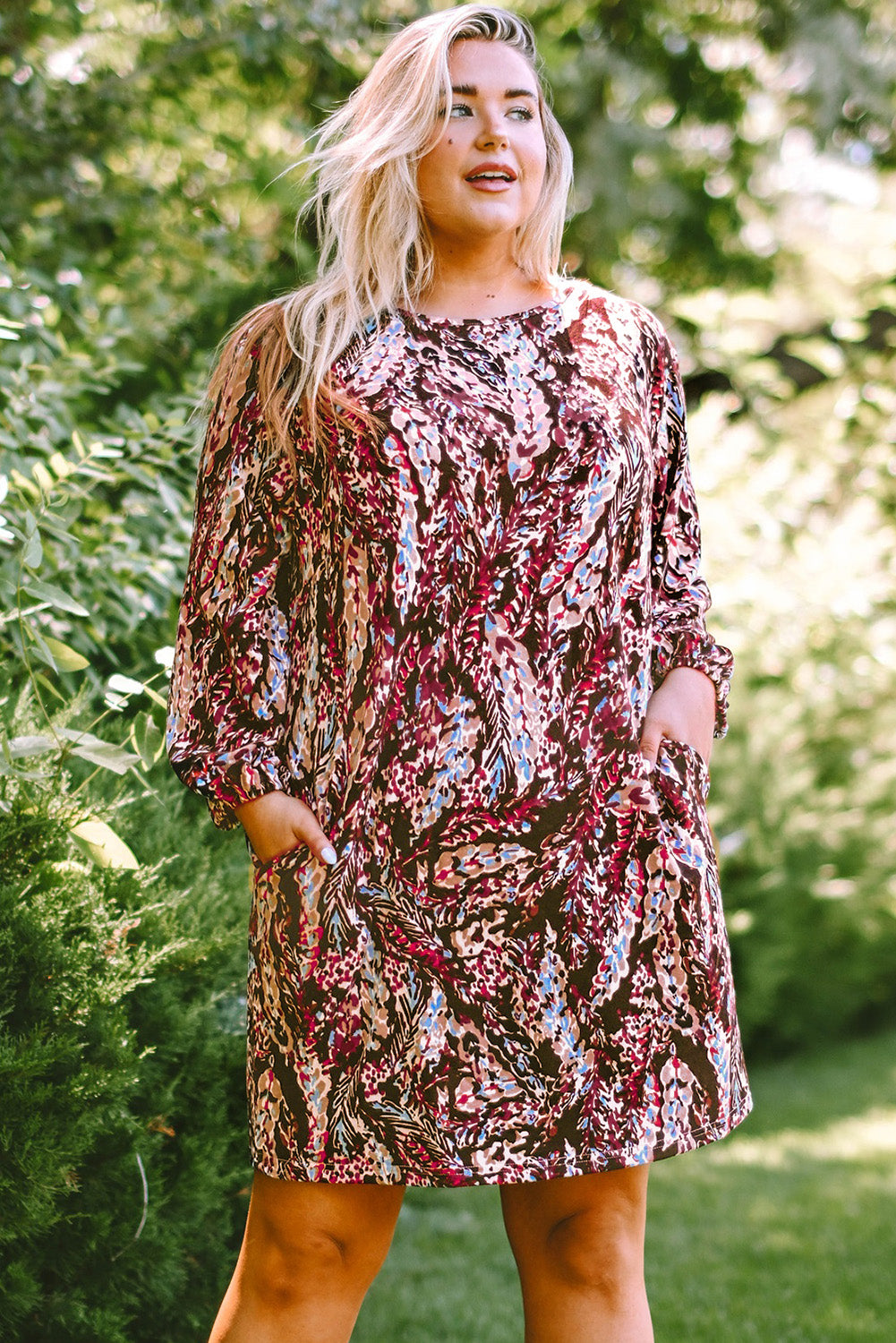 Plus Size Floral Print Mini Dress