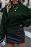 Blackish Green Mock Neck Lantern Sleeve Cable Knit Sweater