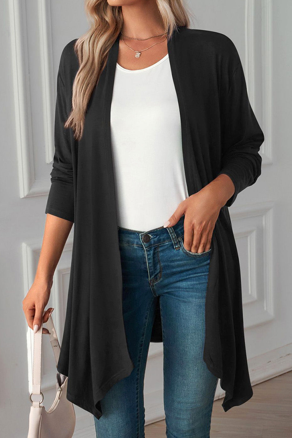 Solid Open Front Soft Cardigan