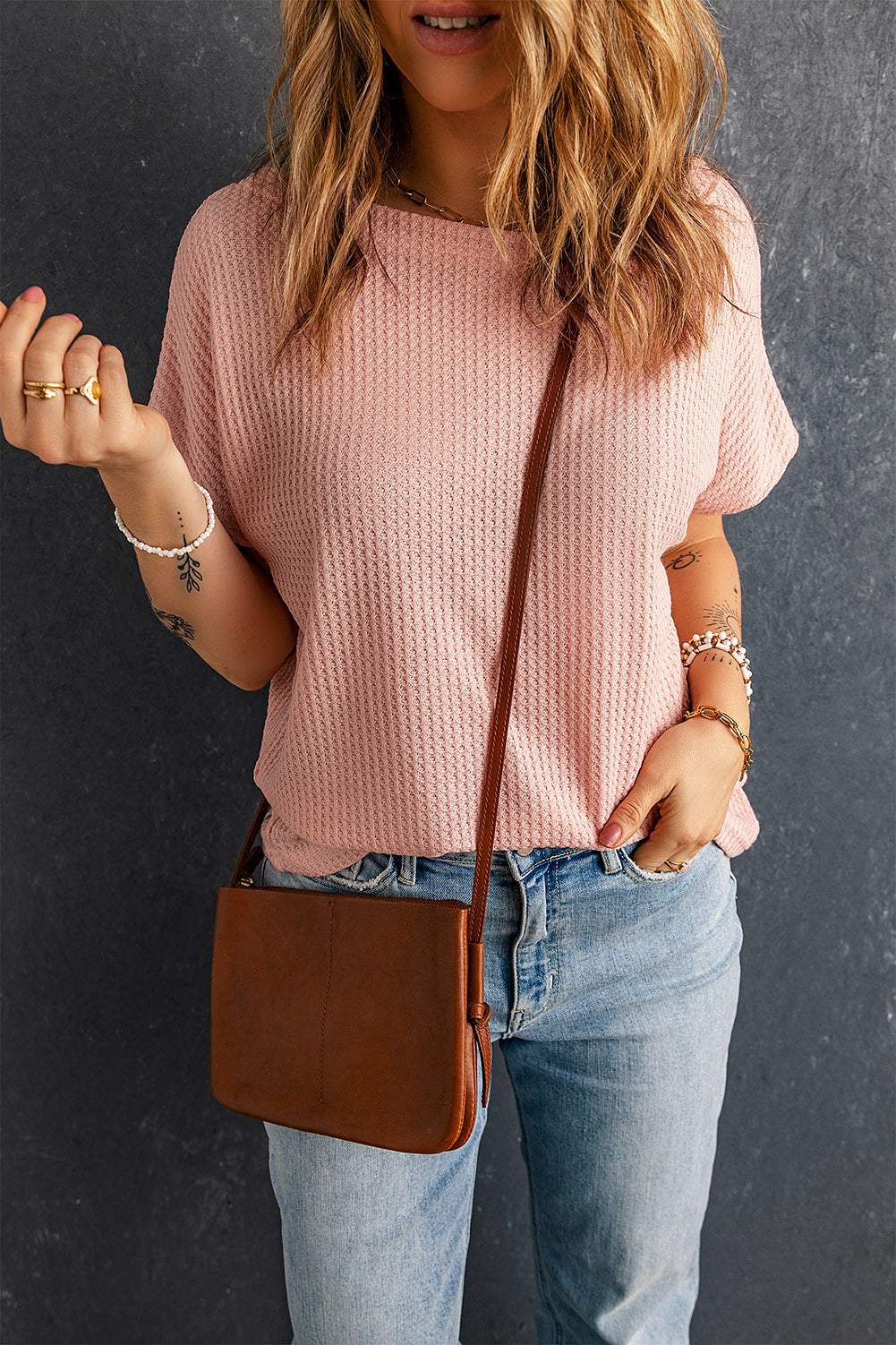 Wide High Straight Neck Waffle Knit Top