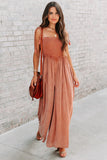 Retro Washed Spaghetti Straps Smocked Wide Leg Jumpsuit