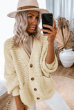 Cardigan beige à col en V avec poches en tricot texturé épais