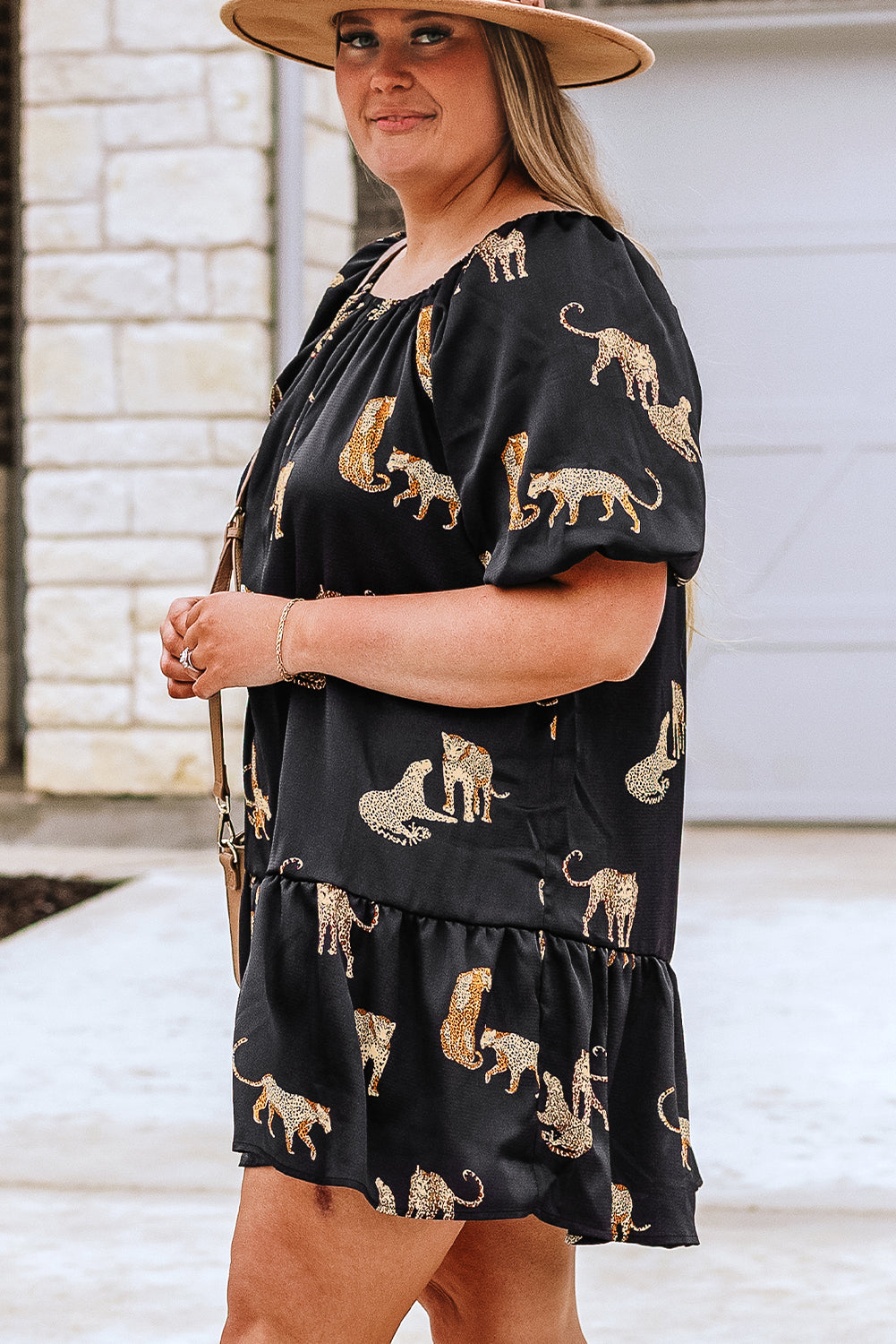 Black Cheetah Animal Print Button Up Satin Shirt