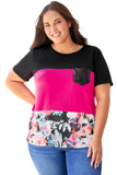 Floral Color Block Sequin Pocket Plus Size Tee