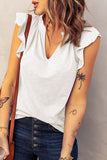 Casual Solid V Neck Butterfly Sleeve Top