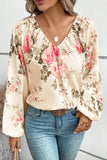 Floral Print Lantern Sleeve V-Neck Blouse