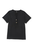 Button V Neck Rolled Sleeve T Shirt