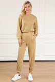 Khaki Round Neck Sweatshirt 2pcs Joggers Sweatsuit