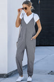 Textured Sleeveless V-Neck Pocketed Casual Jumpsuit