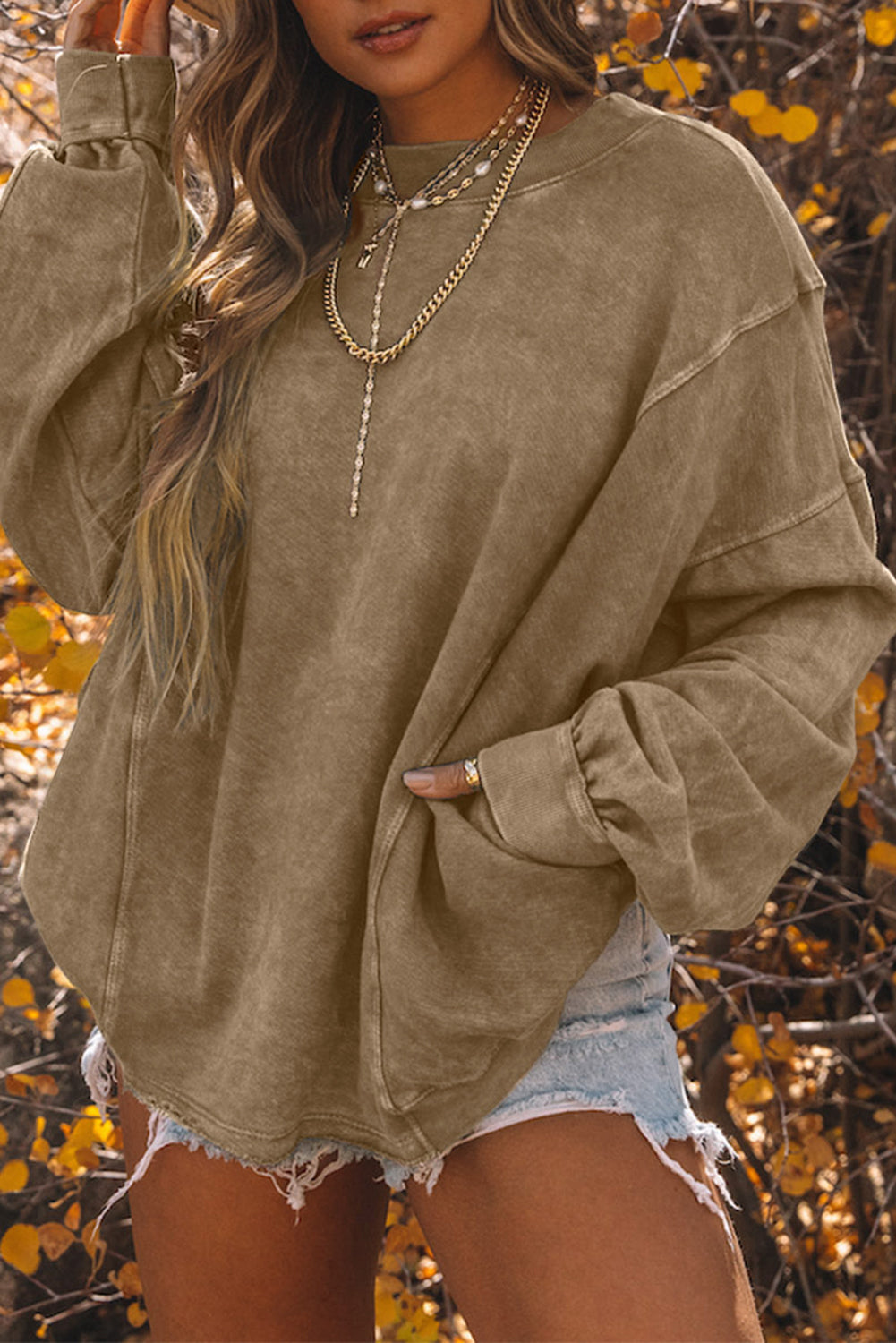 Exposed Seam Twist Open Back Oversized Sweatshirt