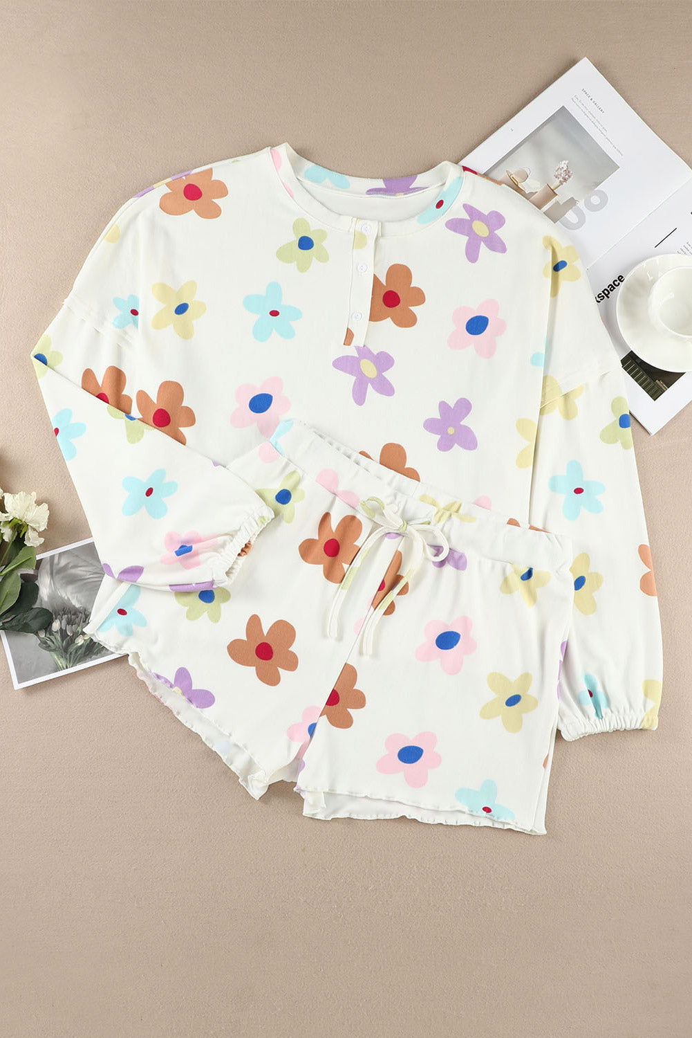 Flower Print Notch V-Neck Flutter Tank