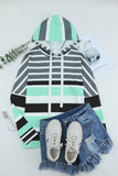 Multi Striped Drawstring Long Sleeve Hoodie