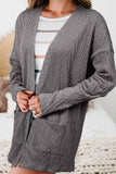 Medium Grey Solid Textured Open Front Cardigan with Pocket