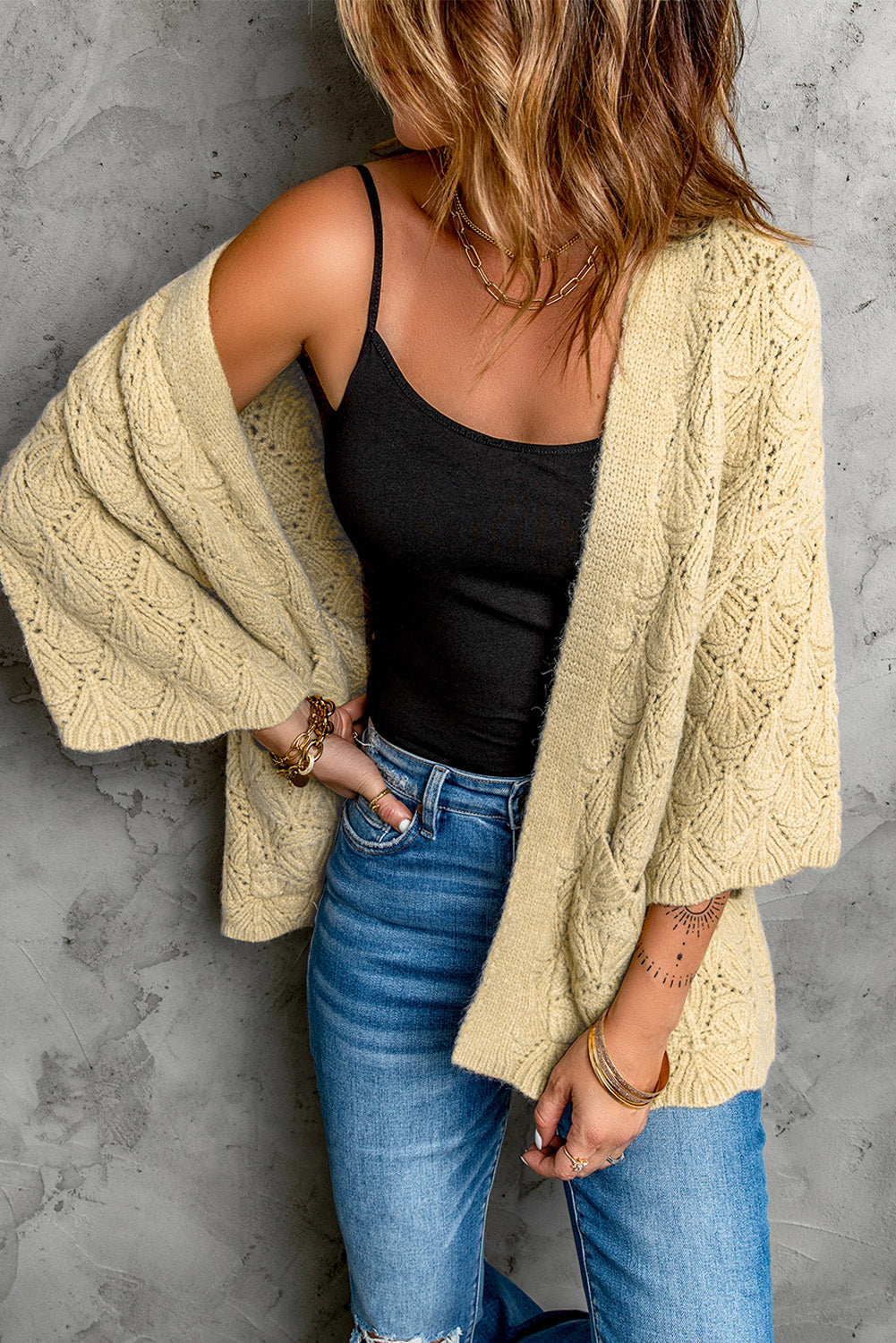 Textured Pocket Knit Open Front Cardigan