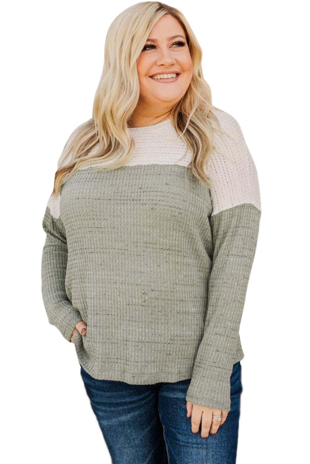 Plus Size Colorblock Knit Long Sleeve Top