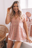 Chemise péplum boutonnée rose à manches courtes