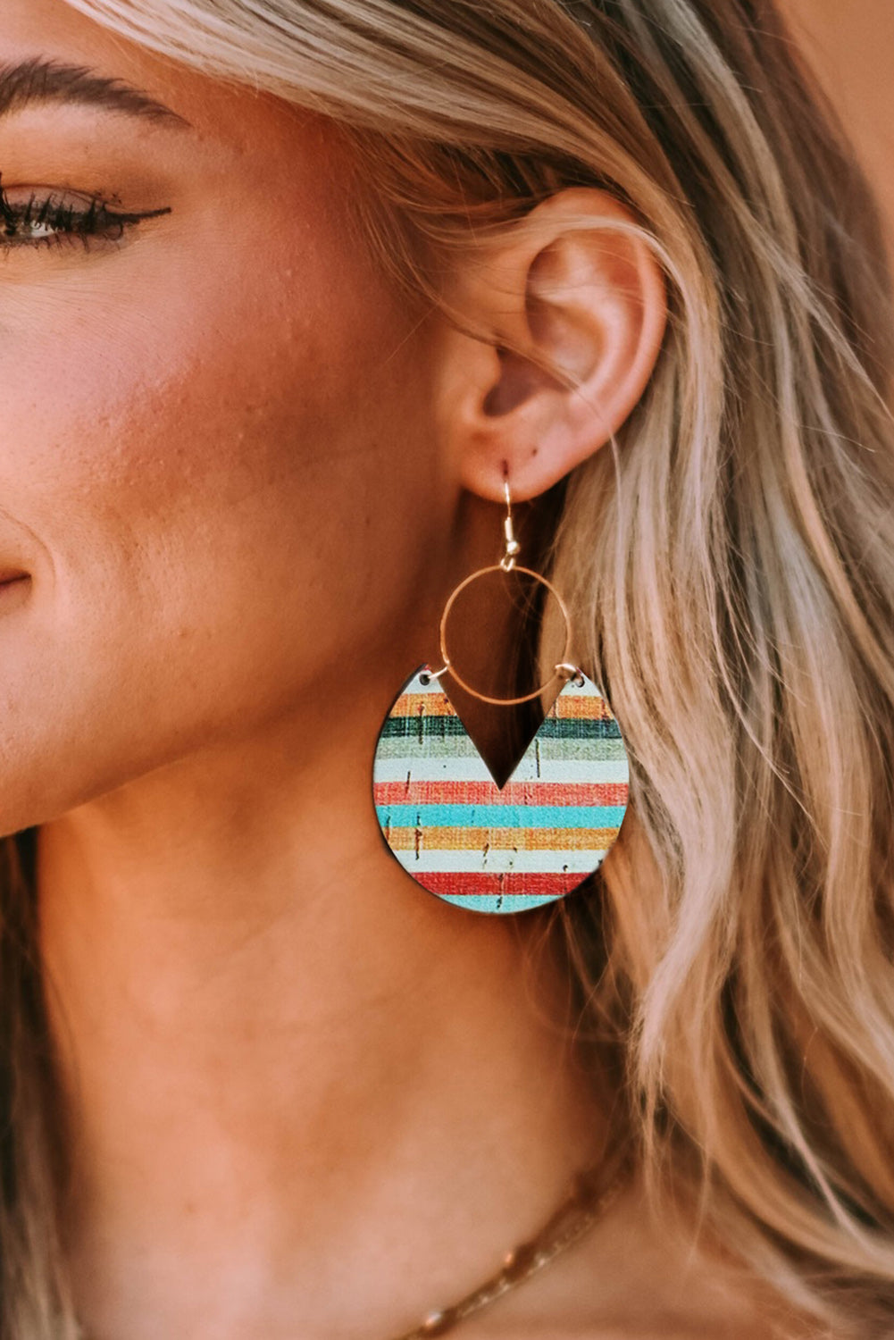 Boho Striped Print Wood Drop Earrings