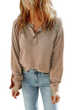 Green Button Split Neck Retro Patchwork Long Sleeve Top