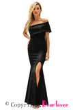 Off The Shoulder One Sleeve Slit Maxi Prom Dress