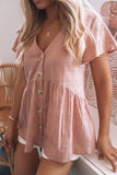 Chemise péplum boutonnée rose à manches courtes