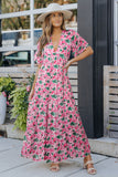 Robe longue rose à imprimé floral et manches larges