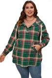 Plus Size Plaid Kangaroo Pocket Drawstring Hoodie