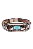 Bracelet multicouche en faux cuir turquoise