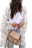 Floral Print Ruffled Long Sleeves Kimono