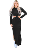 Black Ribbed Twist Cutout Long Sleeve Dress