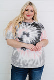 T-shirt gris tie-dye à manches raglan grande taille