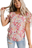 Floral Ruffle Bubble Sleeve Blouse