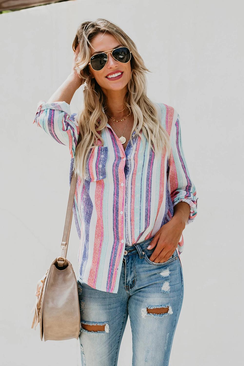 Sweet Enough Striped Button Up Top