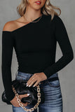 Asymmetrical Neckline Long Sleeve Knit Top