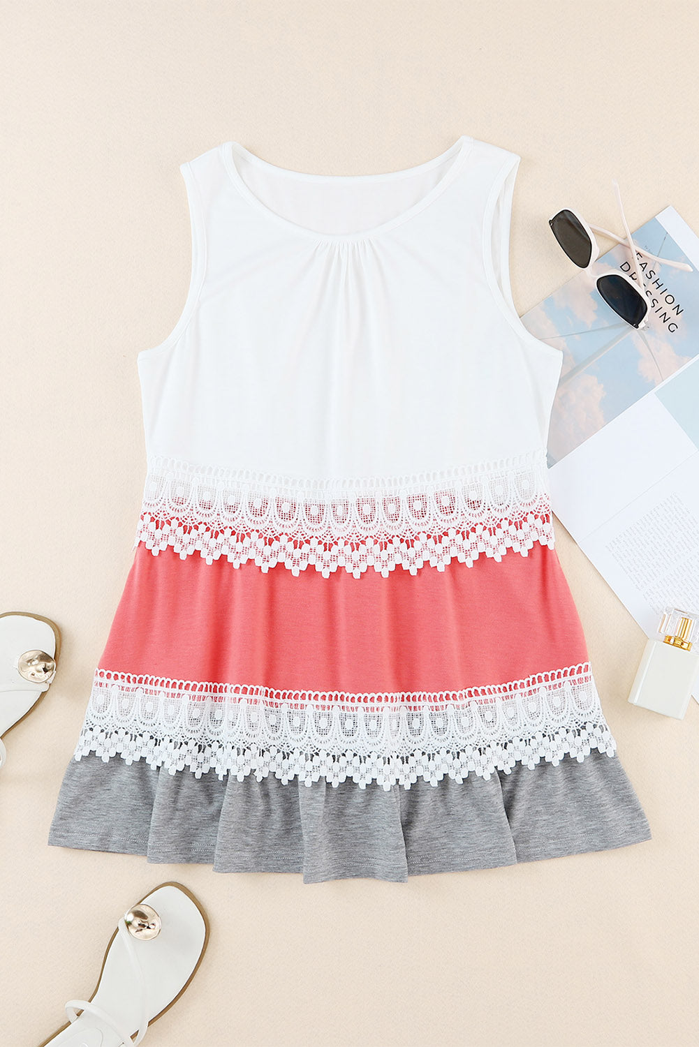 Crochet Lace Trim Color Block Tank Top