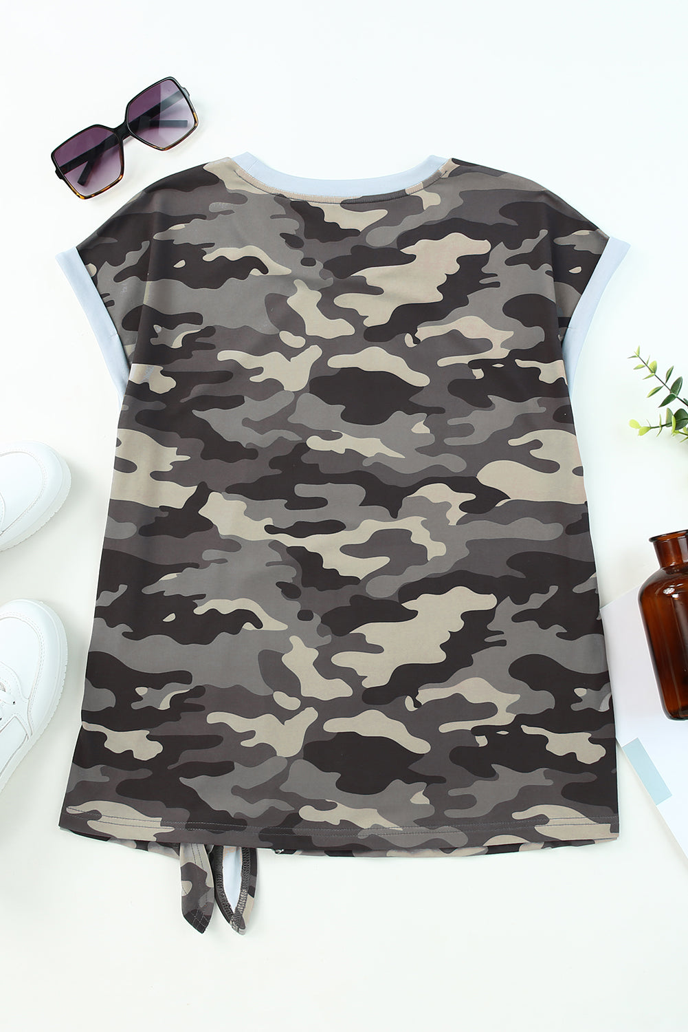 Camo Print Knotted Hem T-shirt