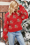 Dark Green Christmas Reindeer Pattern Drop Shoulder Sweater