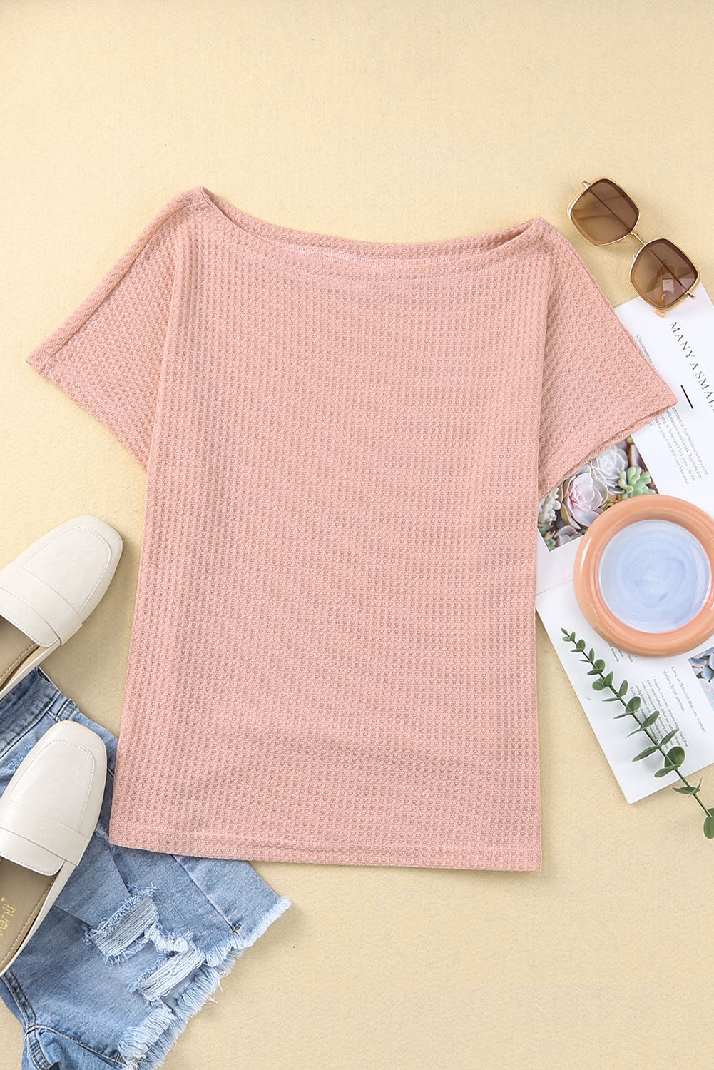 Wide High Straight Neck Waffle Knit Top