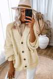 Chunky Textured Knit Pocketed V Neck Cardigan