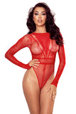 Rhinestone Lace Fishnet Long Sleeve Teddy Lingerie