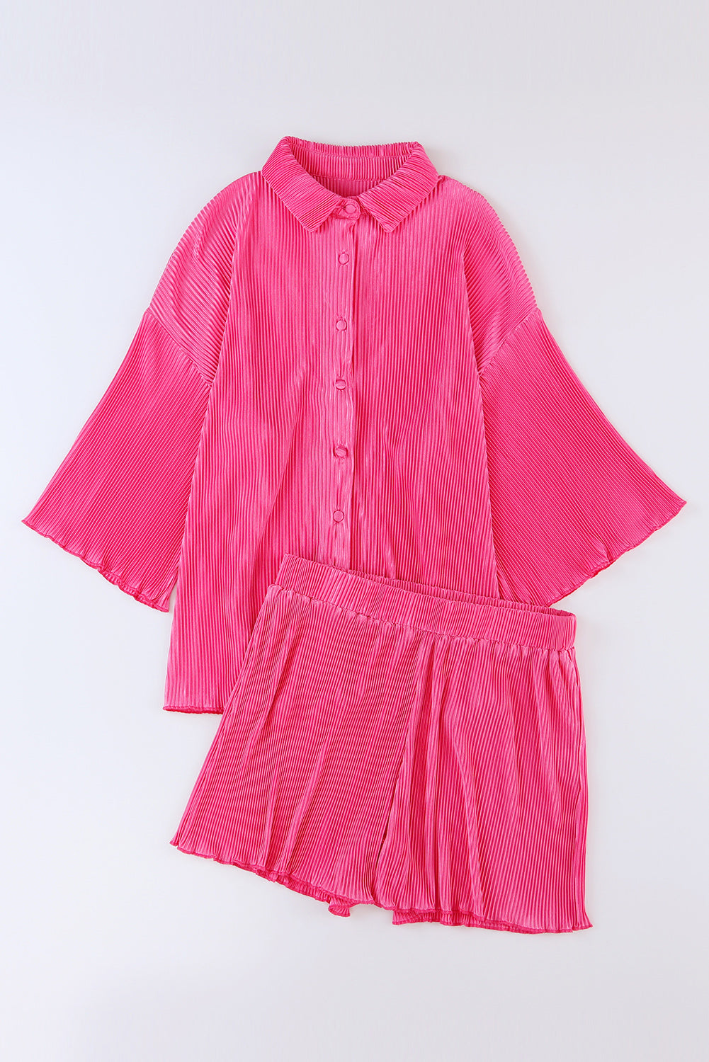 Mini-robe chemise à épaules tombantes et ceinture à boucle plissée rose