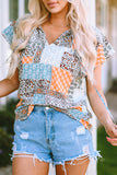 Boho Mixed Patterns Flutter Sleeves Top