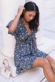 Floral Print Tie Knot Ruffled Short Sleeve Mini Dress