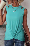 Khaki Rib Knit Cut-out Front Twist Tank Top