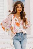 Abstract Print Split Neck Puff Sleeve Blouse